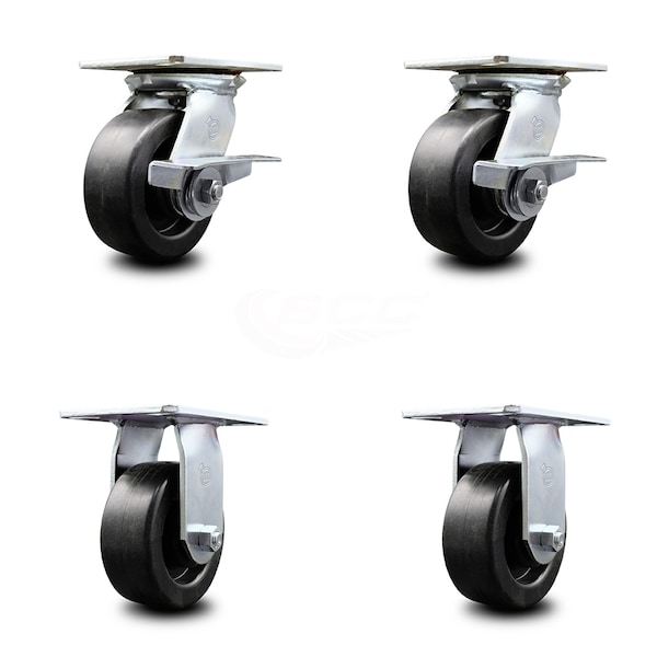 5 Inch Polyolefin Caster Set with Roller Bearing 2 Brakes and 2 Rigid SCC
